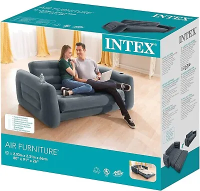 Intex Inflatable Sofa Bed Double Pull Out King Size Grey Camping Chair Seat NEW • £68