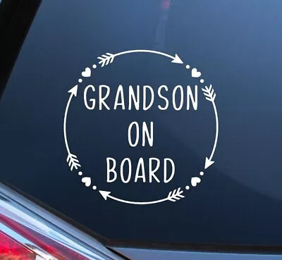 Grandson On Board Car Window Sticker Vinyl Decal Child Van Sign Hearts & Arrows • £4.99