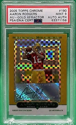 2005 Topps Chrome Aaron Rodgers #190 RC Rookie GOLD XFRACTER AUTO /399 🏦 PSA 9 • $6375