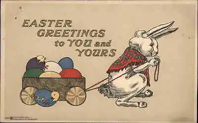 PF Volland Arts & Crafts Easter Bunny Wooden Cart Of Eggs C1920 Postcard • $11.83