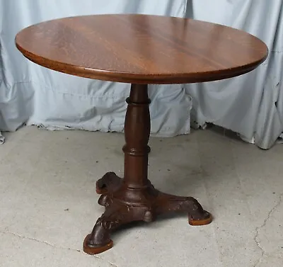 Antique Round Oak Pub (game) Table – Cast Iron Base • $1675