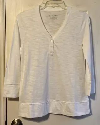 Chico's Alabaster  3/4 Sleeve Cotton Slub Rib Henley Tee Size 00(0/2) NWT • $21.99