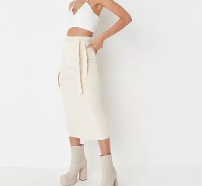 Missguided Tall Cream Ribbed Midi Skirt Size 8 Brand New • £3