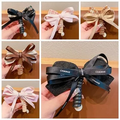 £3.41 • Buy Elastic Straight Bowknot Telephone Line Hair Rope Ribbon Bow Rubber Hair Bands❀