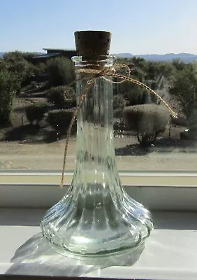 Vintage Vertical Ribbed Pale Green Glass Bottle With Cork • $9.99