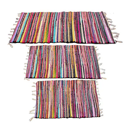 £7.99 • Buy Chindi Rag Rug 100% Recycled Multi Coloured Fabrics Runner Handmade Floor Mat