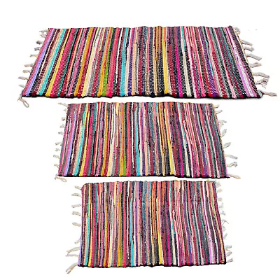 Chindi Rag Rug 100% Recycled Multi Coloured Fabrics Runner Handmade Floor Mat • £9.65