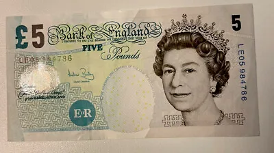 Bank Of England 5 Pounds ! Queen Elizabeth.date Unknown.beautiful Note! • $25