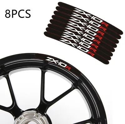 8X ZX-10R Zx10r Motorcycle Wheel Decals Rim Stickers Stripes Set Zxr Zx 1000 Red • £8