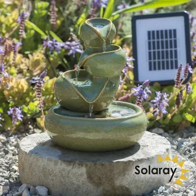 Ceramic Solar Powered Water Feature Outdoor Cosmos Oil Jar Conservatory H25cm • £78.98