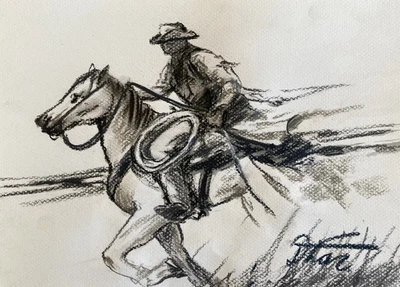 Impressionism Pastel Painting Drawing Dorothy Laz Cowboy On Horseback • £28.98