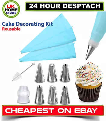 10pcs Icing Decorating Set Cake Decoration Equipment Pastry Bag Piping Nozzle • £3.93