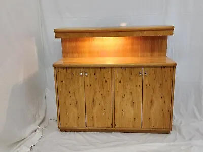 Mid-Century Founders Furniture Solid Wood Blond Pecan Veneer Lighted Sideboard • $1495