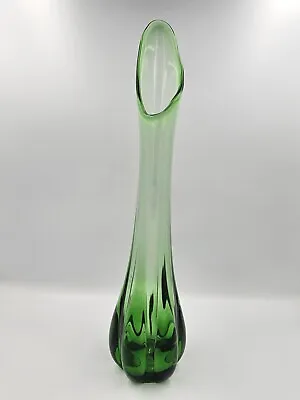 Viking 6 Petal Emerald Green Glass Flat Bottom 18” Swung Vase MCM Vintage  • $174.99