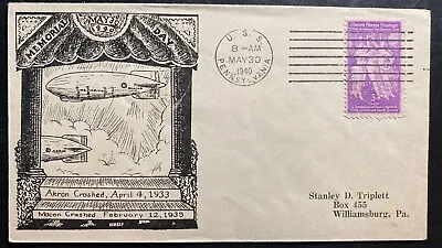 1940 USA USS Akron & Macon Airship Zeppelin Memorial Cover To Williamsburg PA 1 • $39.99