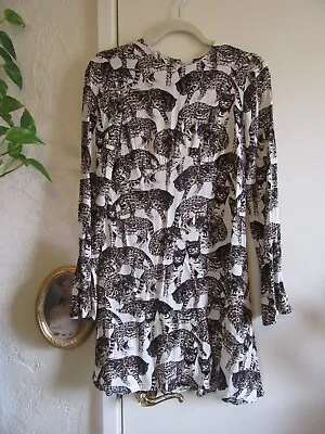 H&M Bengal Cat Print Short Dress Viscose Bell Sleeves Leopard Cat Dress EUC 6 • $17.99