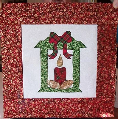 Scrappy Green Christmas Lantern W. Red Mini Quilt Top Only Appx 15 ½   Sq #1767 • $15.99