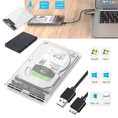 External Hard Drive Enclosure USB 3.0 To 2.5  SATA HDD SSD Case Disk TRANSPARENT • $9.39
