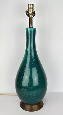 Mid Century Modern Lamp Crackle Glaze Teal Blue Green Vtg • $225
