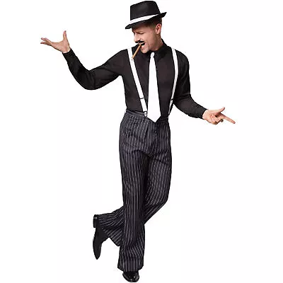 1920 Gangster Costume Black | Fancy Dress Mens Halloween Outfit Great Gatsby • £41.99