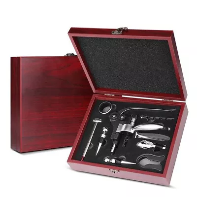 Stainless Steel Wine Opener With Red Wood Case 9-pcs Manual Opener Set Rabbit • $19.99