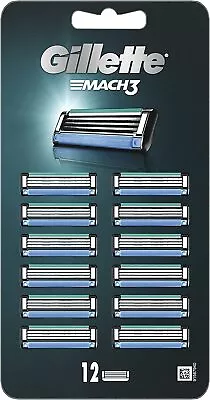 Gillette Mach3 Razor 3 Blades For Men 12 Refill Cartridges Classic Smooth Shave • £17.19