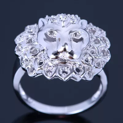 Silver 925 Mens Unique Jewelry Lion Head Prong Tension Setting Semi Mount Ring • $44.80