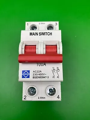 Lewden Control Gear GMS1002P 100A Double Pole Main Switch Isolator • £9.99