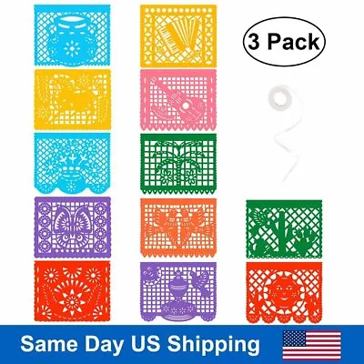 3Pack Mexican Banner Plastic Papel Picado Banner Large Fiesta Party Decor 24Ft • $11.86