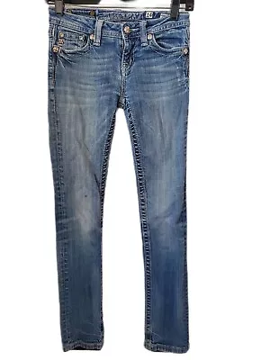 Miss Me Girls Western Boot Cut Jeans Peace Embellished Bling Rhinestone Size 14 • $24.49