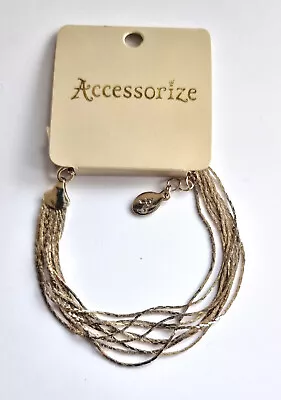 ACCESSORIZE GOLD TONE 10 X CHAIN STRAND LIQUID BRACELET.~SW20 • £7.49