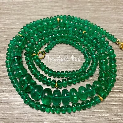 3.3mm-8.33mm Finest Zambian Emerald Plain Rondelle Bead Necklace 18K Solid Gold  • $3995