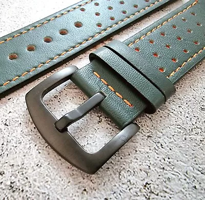 £4.95 • Buy Perforated Rally Soft Leather Watch Strap Band Orange Stitch Q R Pins 22mm 
