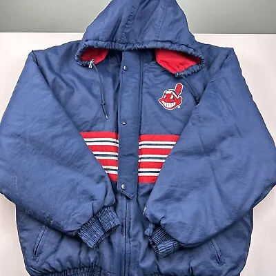 Cleveland Indians Puff Jacket Mens Large Chief Wahoo Vintage *Flaws* • $49.99