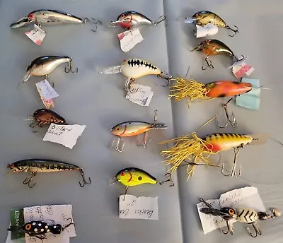 Vtg. Lot Of 14 Bomber Lures Multicolored Waterdogs Wooden Plastic Rattles • $16.95