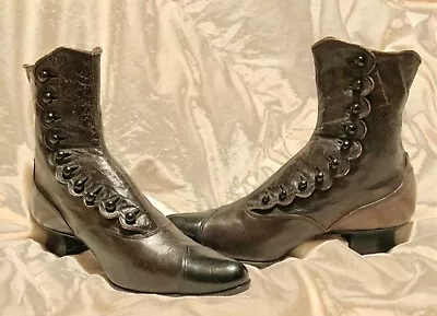 $99.99 • Buy Antique Victorian Old Stock Girls~young Ladies Scalloped Button Up Boots~shoes