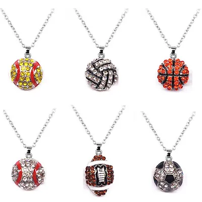  Pave CZ Crystal Baseball Softball Team Sports Pendant Necklace Football Jewelry • $2.99