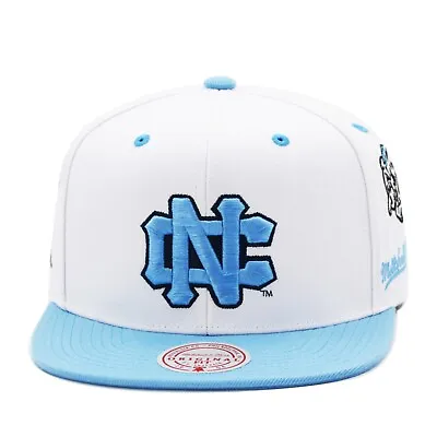 Mitchell & Ness UNC Tar Heels NCAA Snapback Hat Cap - White/University Blue • $42