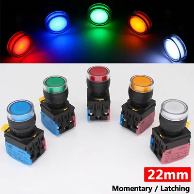 Illuminated 22mm Push Button Switches Momentary Latching 12/24/220/380V 5 Colors • $4.49