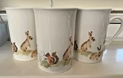 3 National Trust Woodland Mugs Featuring Rabbits Squirrel Robins & Mushrooms • £14.99