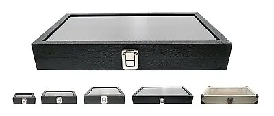 Novel Box Glass Top Black Leatherette Metal Clasp Jewelry Gem Display Case • $23.99