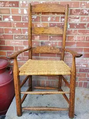 Antique Amish Shaker Armchair Ladder Back Rush Woven Seat Hickory? • $153.99