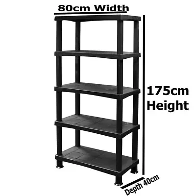 5 Tier Plastic Shelving Unit Storage Racking Shelves Home Garage Shed • £32.95