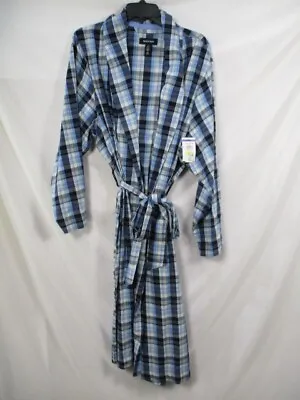 Nordstrom Mens Robe Medium Large Blue Plaid Open Tie Long Sleeve Long Cotton New • $24.99