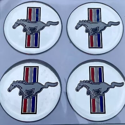 FORD MUSTANG PONY HORSE WHEELS CENTER CAP DECALS STEERING EMBLEMS CHROME 48mm • $19.99