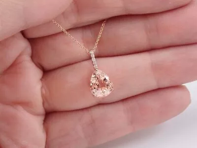 2 Ct Pear Cut Lab-Created Morganite Pendant Necklace 14K Rose Gold Plated • $77.99