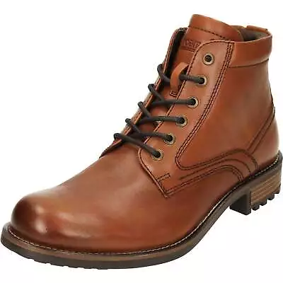 Mens Leather Tan Brown Ankle Boots Lace Up Formal Derby Chukka Combat Work Shoe • £49.98