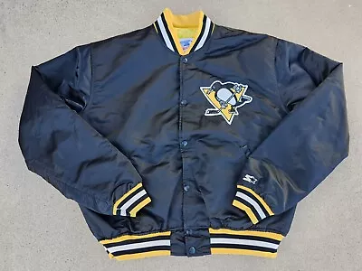 Vintage Mens Starter Pittsburgh Penguins Satin Jacket Size XL-Black • $149.99