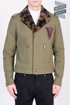 RRP€810 VERSUS VERSACE Jacket US40 IT50 L Lined Green Squirrel Fur Collar • $186.67