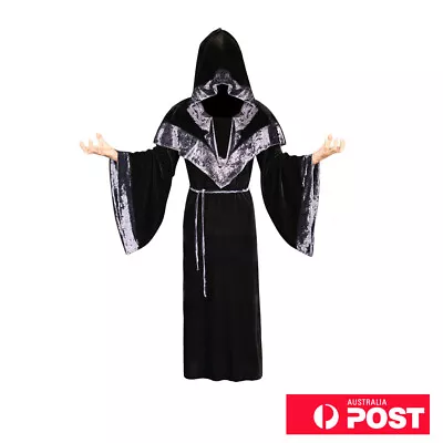 Unisex Medieval Hooded Robe Cloak Witch Wizard Velvet Cape Halloween Costumes • $31.52